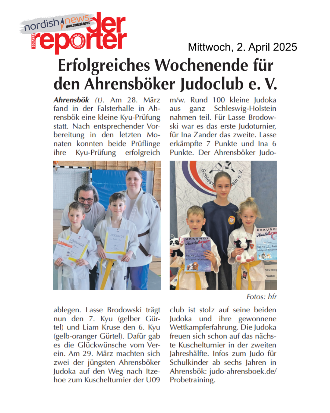 📢📰 Erfolgreiches Wochenende für den Ahrensböker Judoclub e. V. (Der Reporter - 02.04.2025) 📰📢