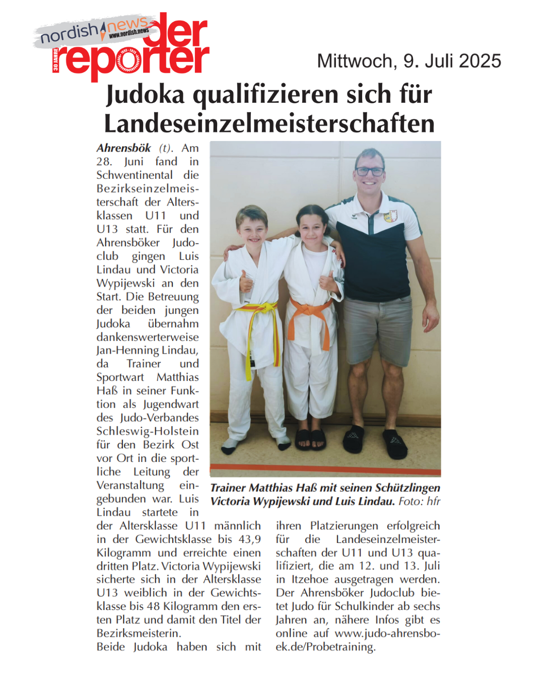 📢📰 Judoka qualifizieren sich für Landeseinzelmeisterschaften (Der Reporter – 09.07.2025) 📰📢