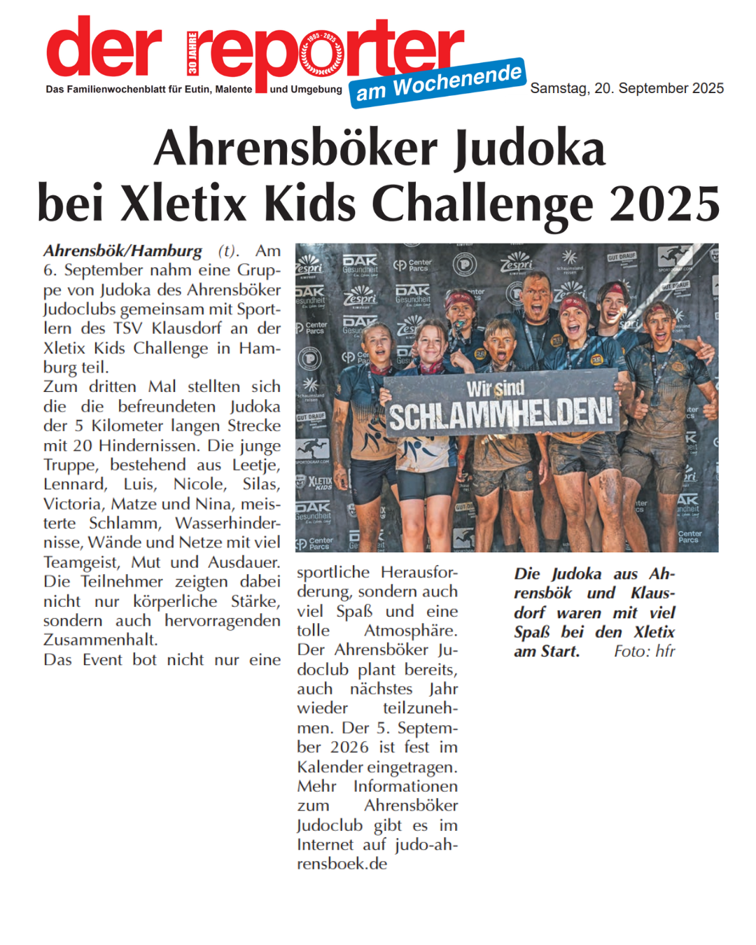 📢📰 Ahrensböker Judoka bei Xletix Kids Challenge 2025 (Der Reporter – 20.09.2025) 📰📢