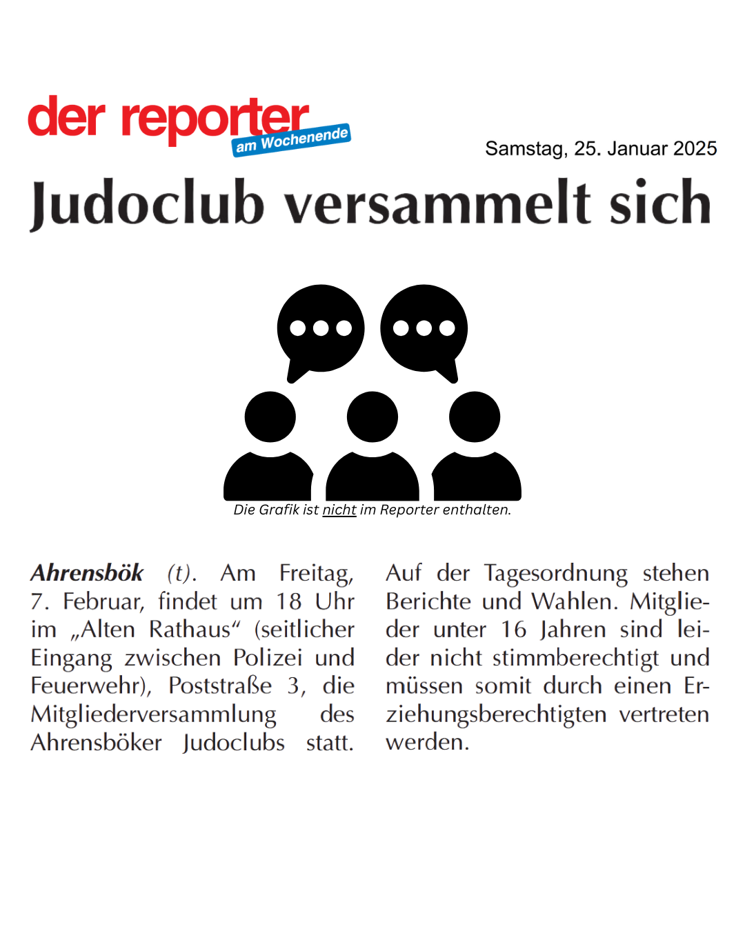 📢📰 Judoclub versammelt sich (Der Reporter – 25.01.2025) 📰📢