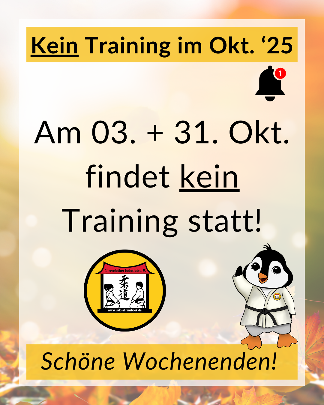 📢ℹ️ Kein Training im Okt. ’25 ℹ️📢