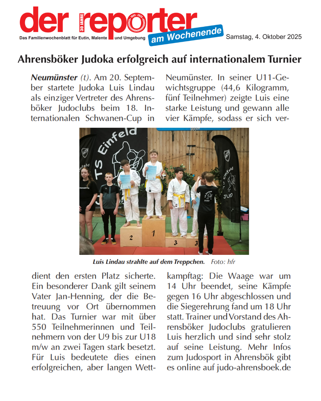 📢📰 Ahrensböker Judoka erfolgreich auf internationalem Turnier (Der Reporter – 04.10.2025) 📰📢