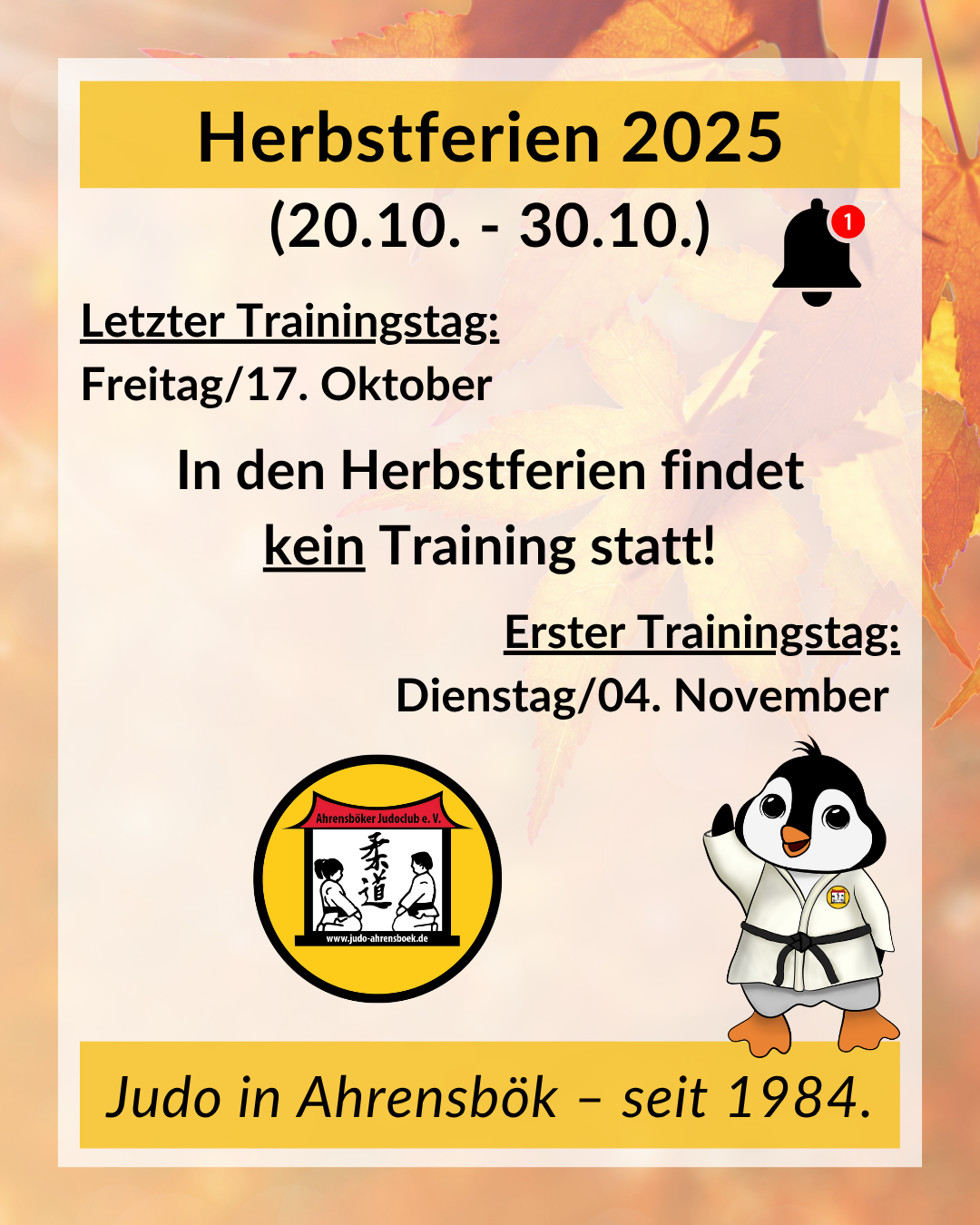 📢🍂 Kein Training in den Herbstferien 2025 🍂📢