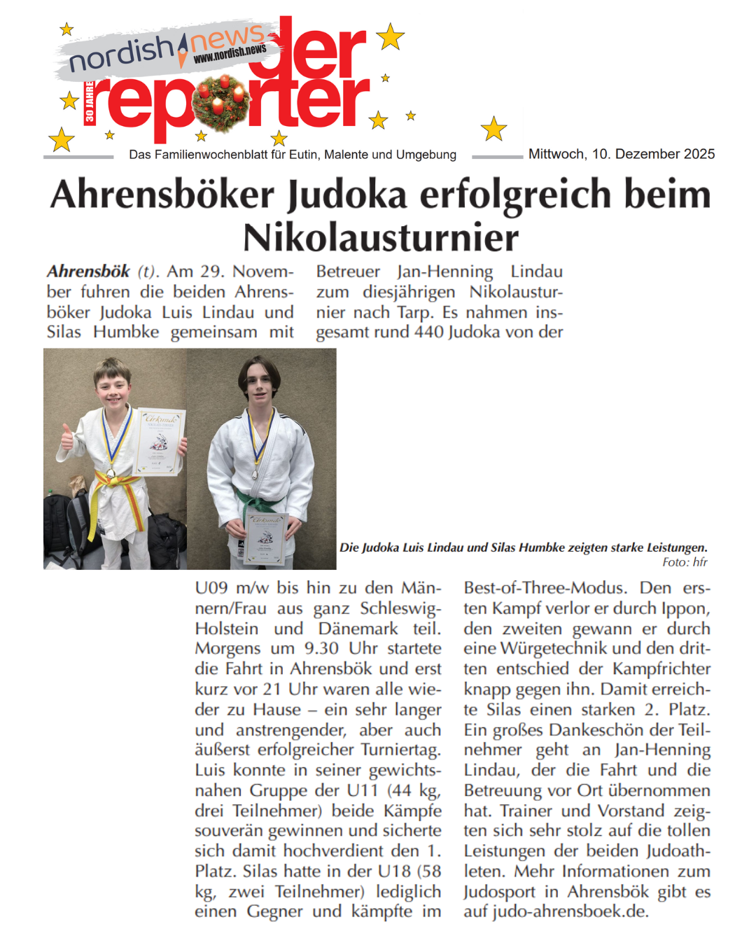 📢📰 Ahrensböker Judoka erfolgreich beim Nikolausturnier (Der Reporter – 10.12.2025) 📰📢