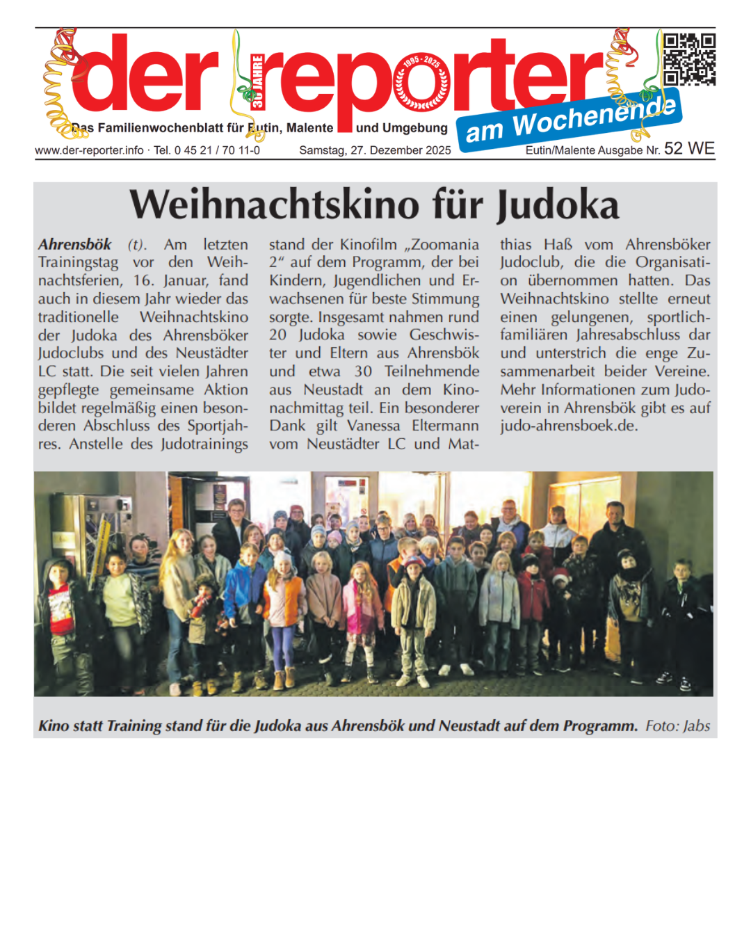 📢📰 Weihnachtskino für Judoka (Der Reporter – 27.12.2025) 📰📢