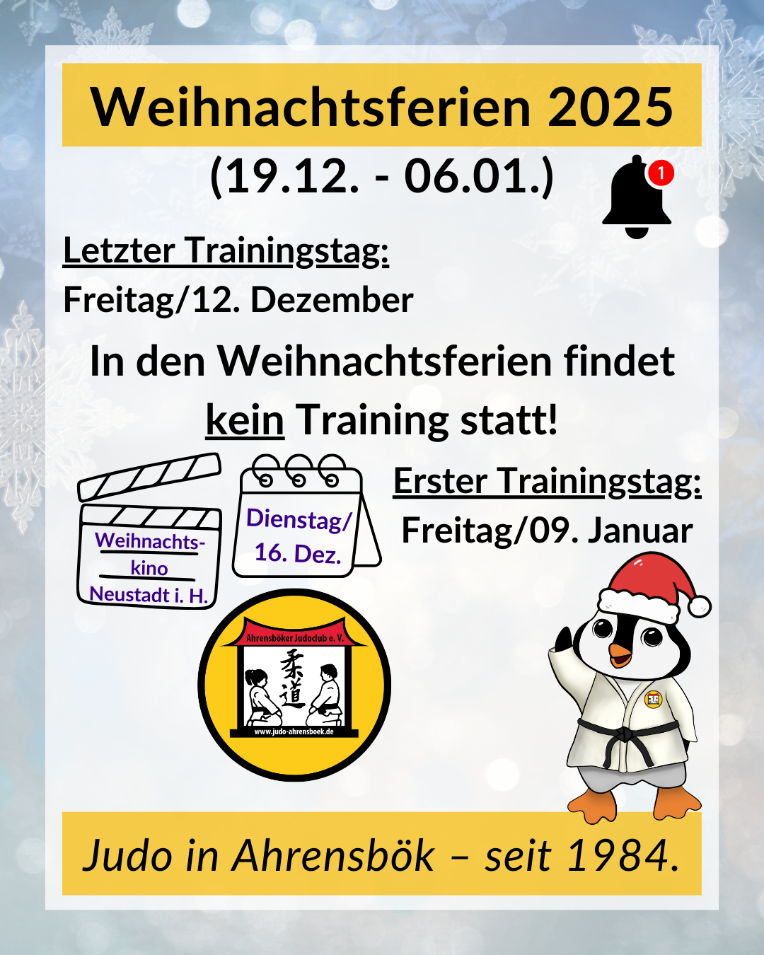 📢🎄 Kein Training in den Weihnachtsferien 2025 🎄📢