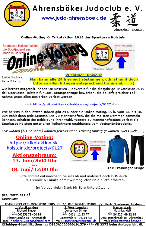 Online-Voting -> Trikotaktion 2019 der Sparkasse Holstein